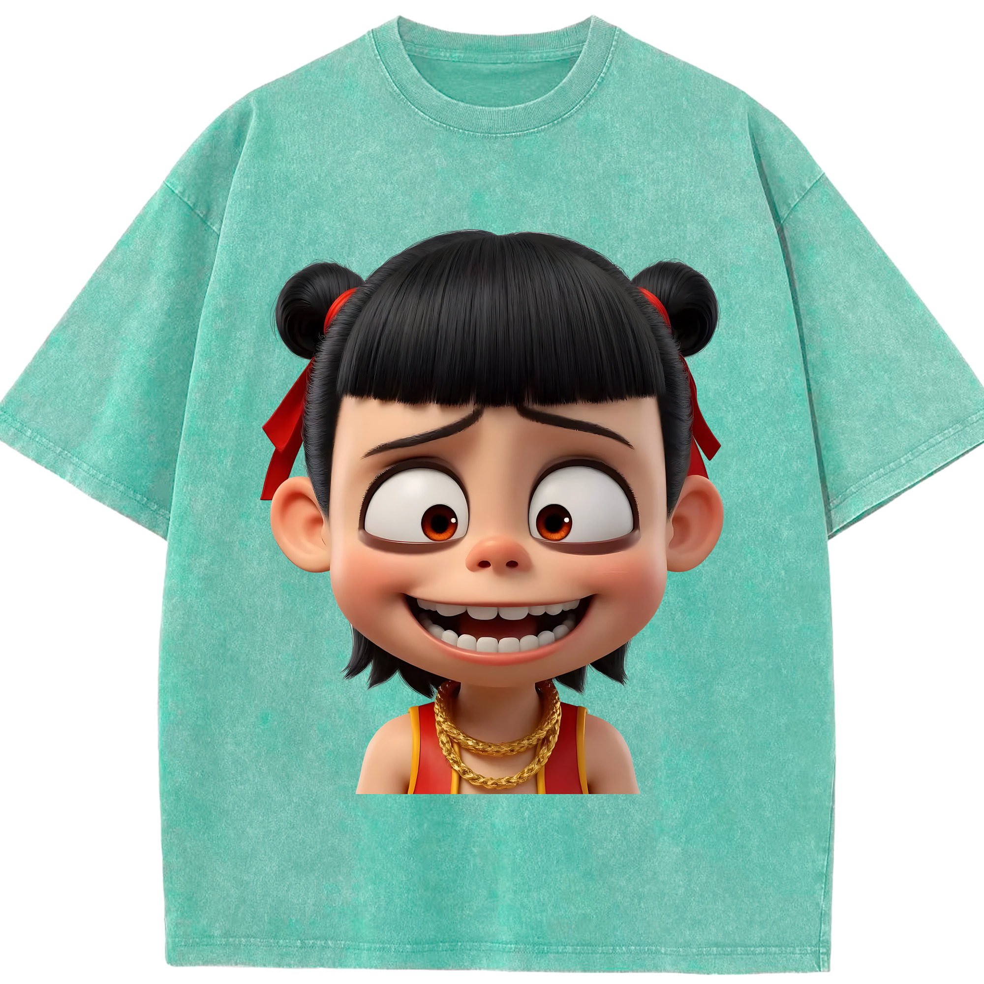 （画像用） Ne Zha 2 ナタ 魔童の大暴れ 綿100% ヴィンテージ風 半袖Tシャツ（フロントプリント）